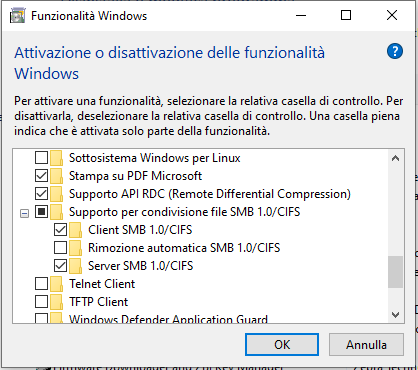 Attivazione e disattivazione della funzionalità di windows 10 ultime versioni