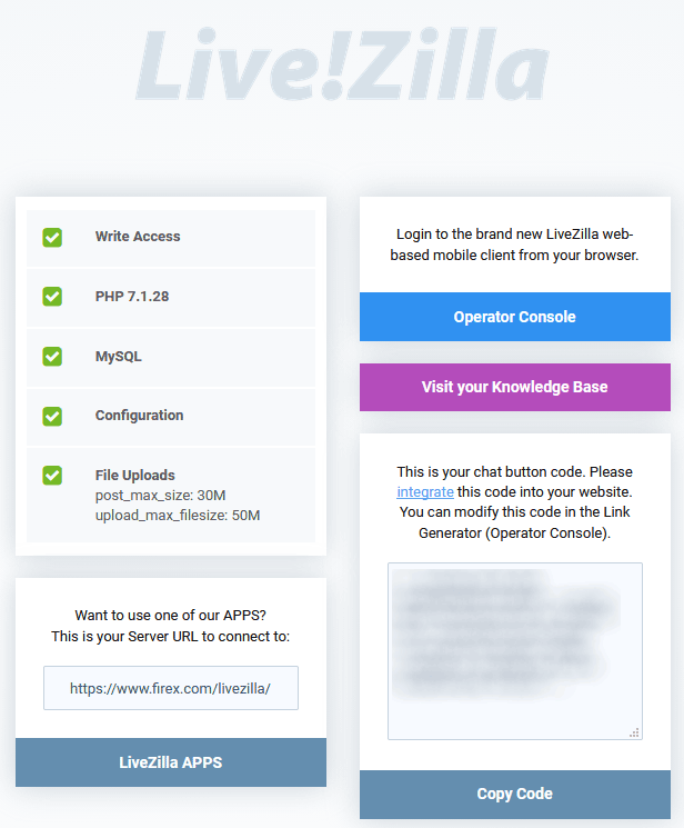 Livezilla ,control panel page