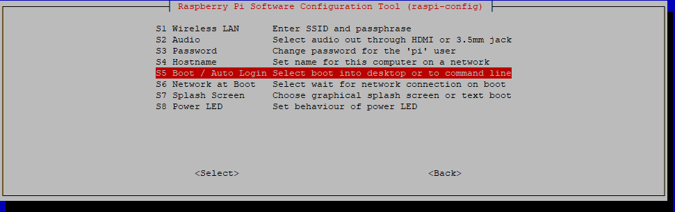 raspi-config - impostazioni di boot