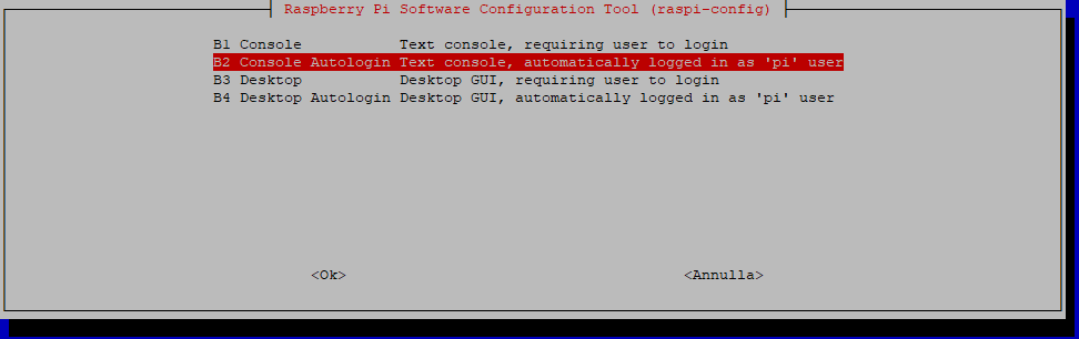 raspi-config - impostazioni per l'autologin