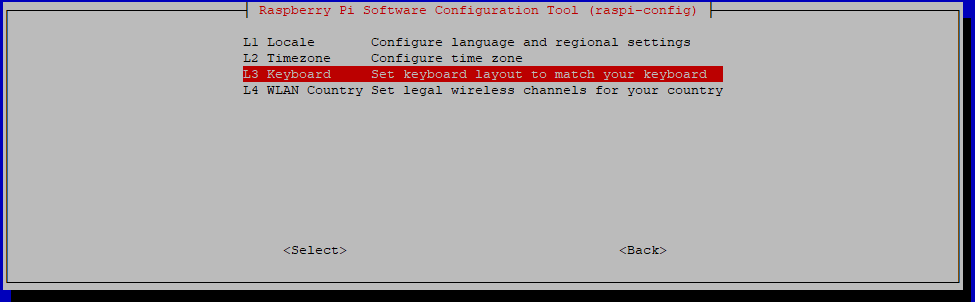 raspi-config - scelta della tastiera
