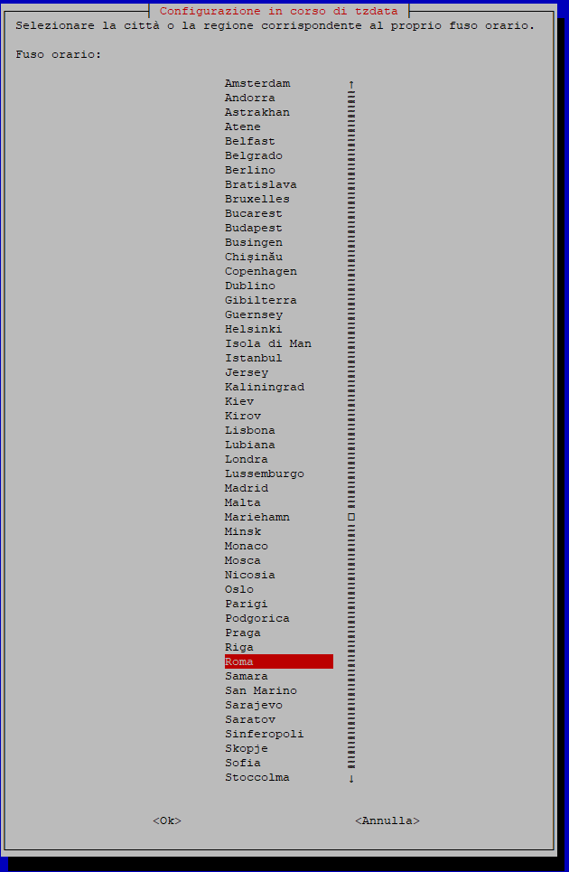 raspi-config scelta del fuso orario