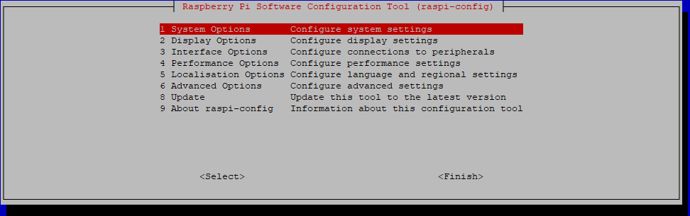 raspi-config System Options