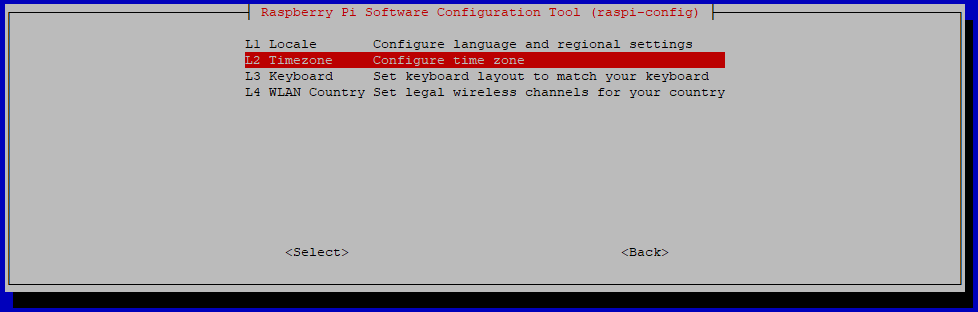 raspi-config scelta dellaTimezone