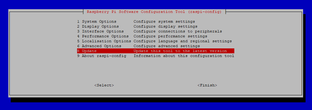 interfaccia di raspi-config su Raspberry