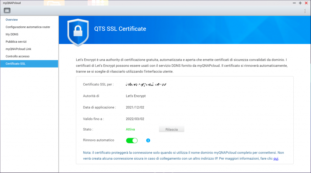 QNAP QTS Certificato SSL