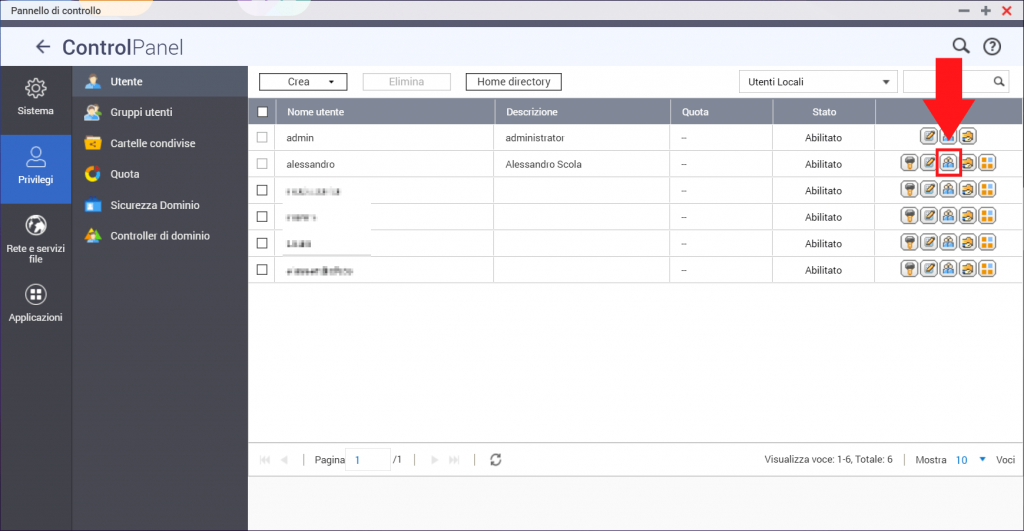 QNAP QTS Gestione utenti - modifica gruppo utente