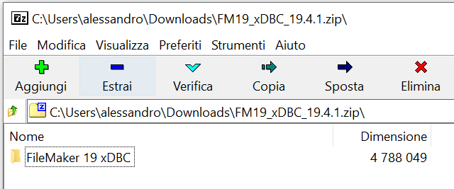 Contenuto dell'installer dei driver xDBC di Filemaker