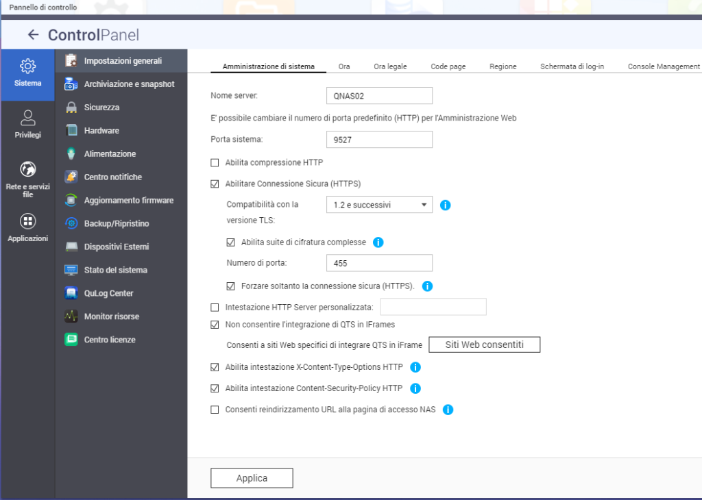 QNAP QTS general security settings