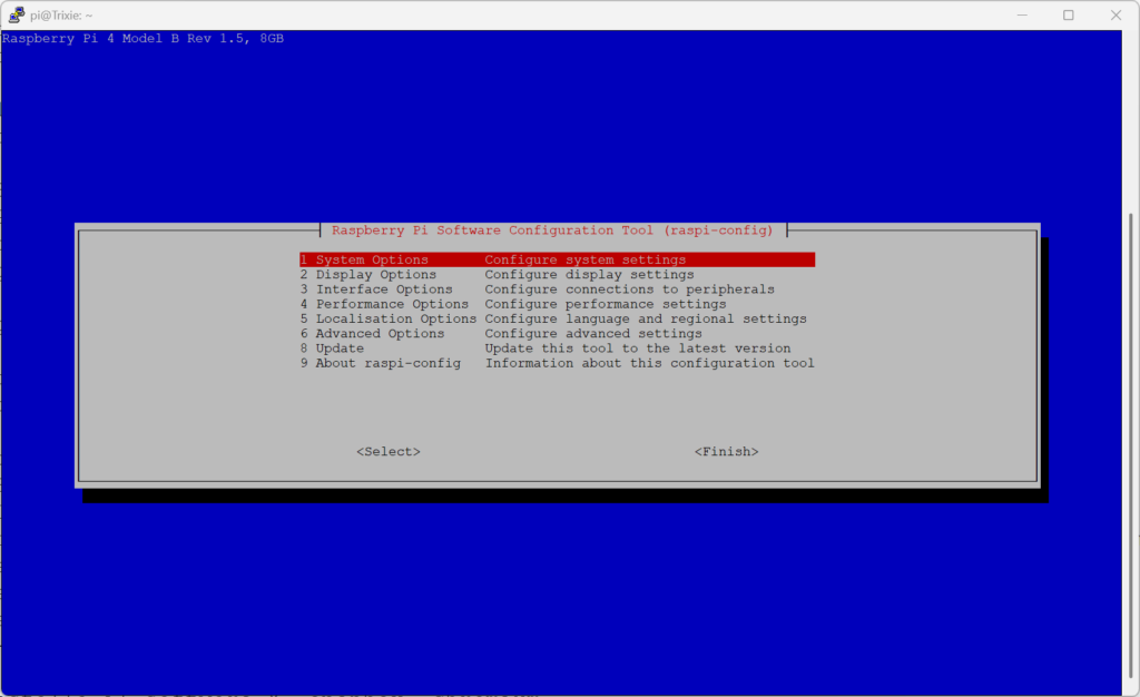 l'interfaccia di raspi-config