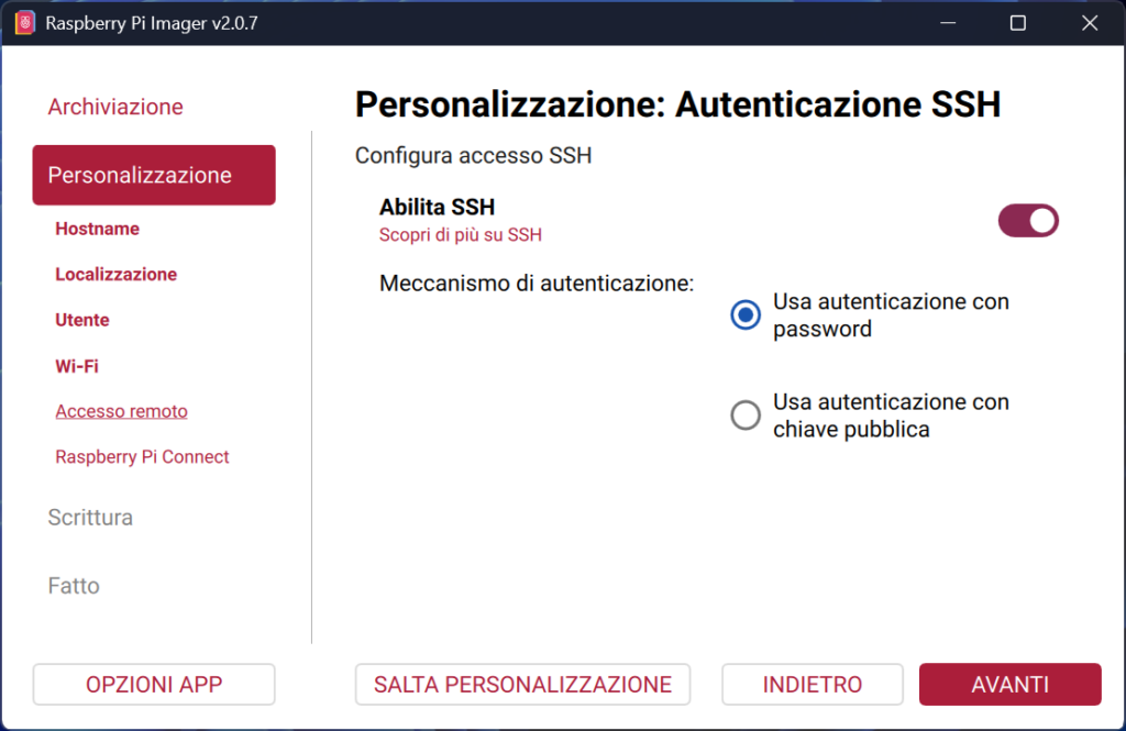 Raspbian pi imager - abilitazione di SSH