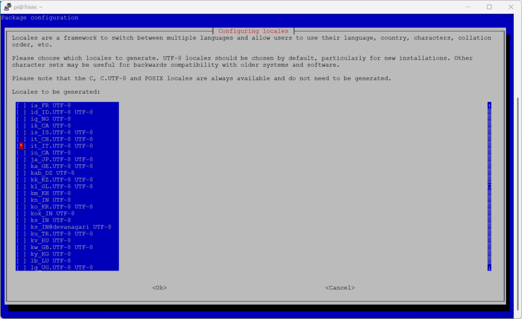 Raspi-config Impostazioni della localizzazione